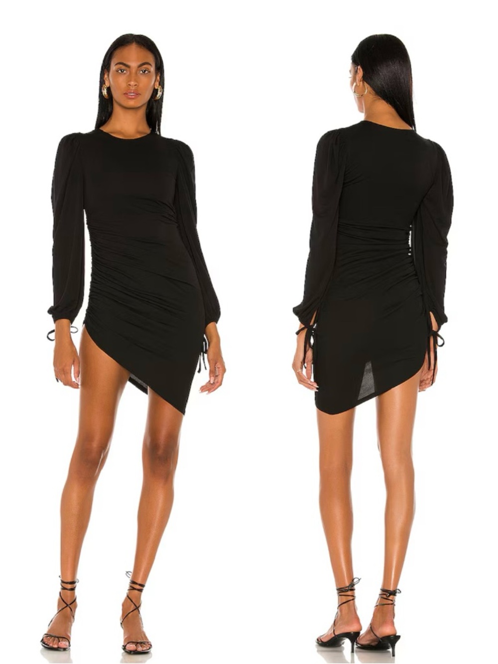 NWT Lovers and Friends Black Suki Mini Dress Ruched Long Sleeve Bodycon Large
